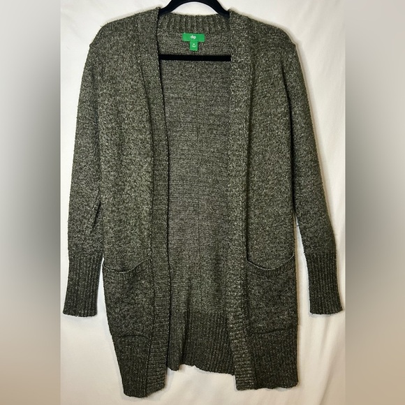 dip Olive Green Cardigan Sweater Classic Knit Open Front - Picture 1 of 5